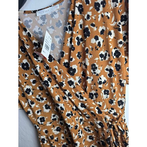 Lush Floral Print Brown Short Sleeve Knee Length Wrap Dress Size Small NWT - Picture 8 of 8